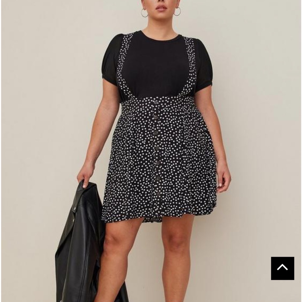 Torrid Black and White Dotted Mini Dress with Suspenders Size 3